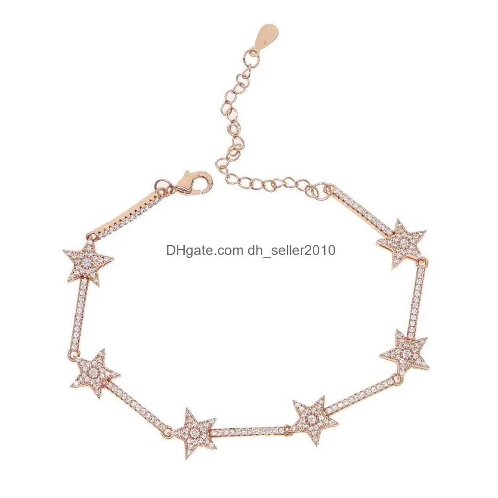 Chain Trendy Zirconia Crystal Stars Slave Bracelet For Women Finger Hand Sier Color Charm Bracelets Delicate Cz Drop Delivery Dhjoy