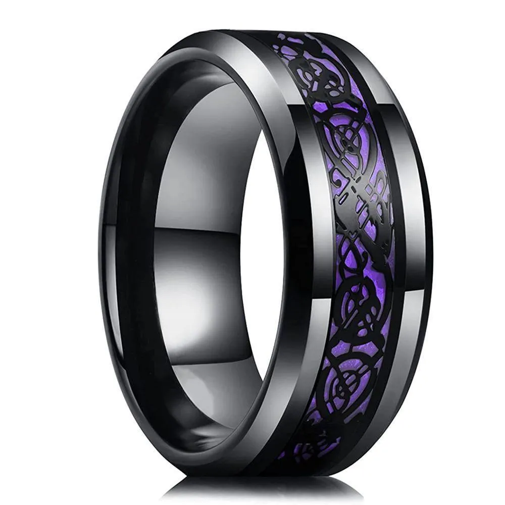Band Rings 8Mm Men Stainless Steel Celtic Dragon Ring Inlay Purple Carbon Fiber Wedding Jewelry Drop Delivery Dhgarden Ots7I
