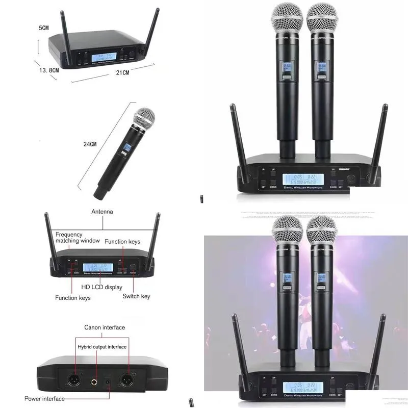 Microphones Microphone Wireless GLXD4 Professional System UHF Dynamic Mic 80M Party Stage Singing Speech Handheld Microphones for 