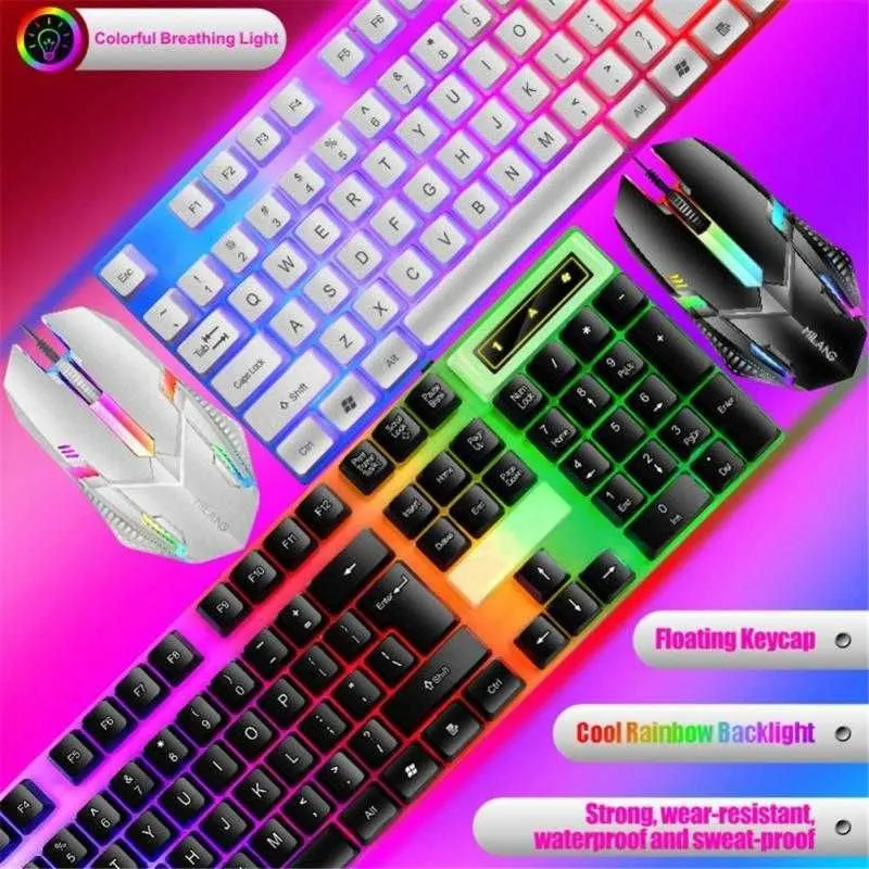 Keyboards RYRA Gamer Keyboard And Mouse Combo Set RGB LED 104-Key Wired Waterproof Gaming Keyboard Mouse Notebook Laptop Desktop PC Tablet