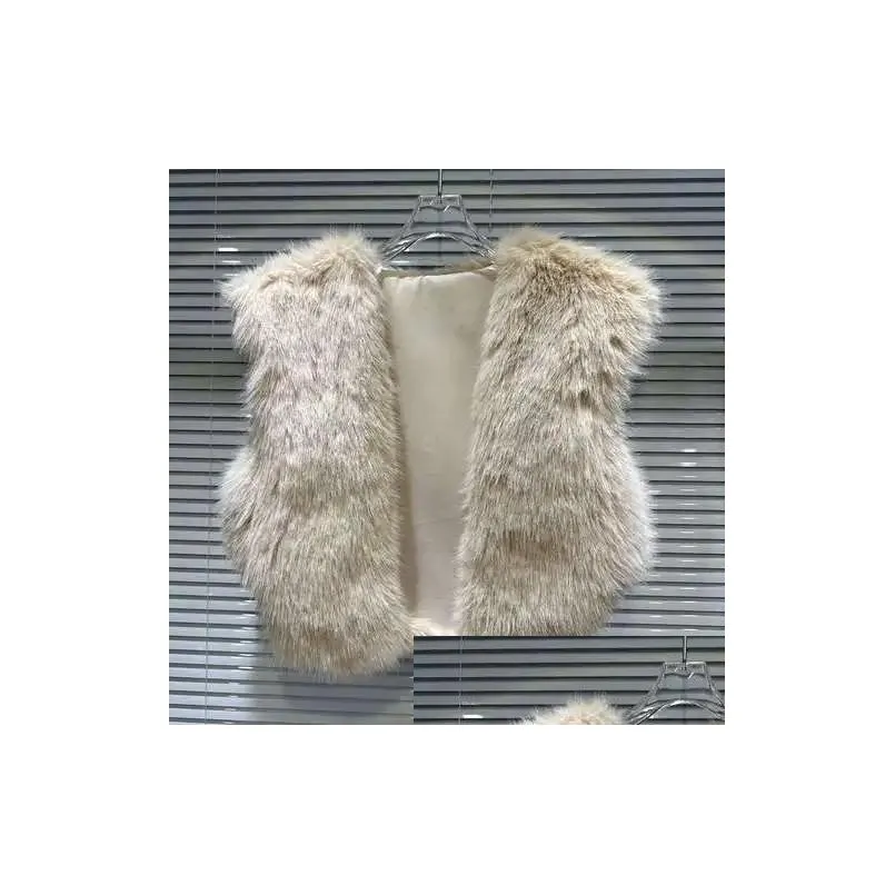 Womens Vests 2023 Winter Short Fur Vest Women Chic Environmental Protection Furry Solid Color Elegant Light Luxury All-Matching Drop Dhmf0