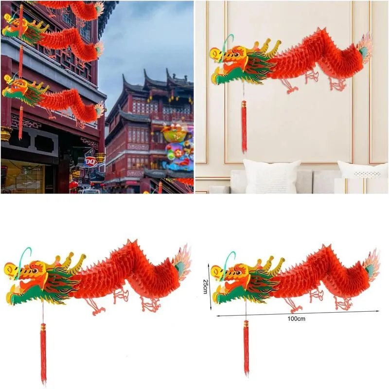 1.5m/1.0m spring festival dragon lantern chinese year hanging paper lamp ornaments shopping mall yard decoration 240127