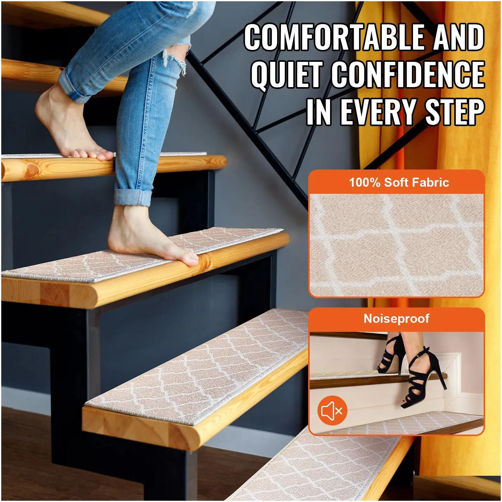 carpet vevor stair treads staircase anti-slip mat 28x9/30x8in stair carpet treads soft fabric noiseproof stair mats machine washable