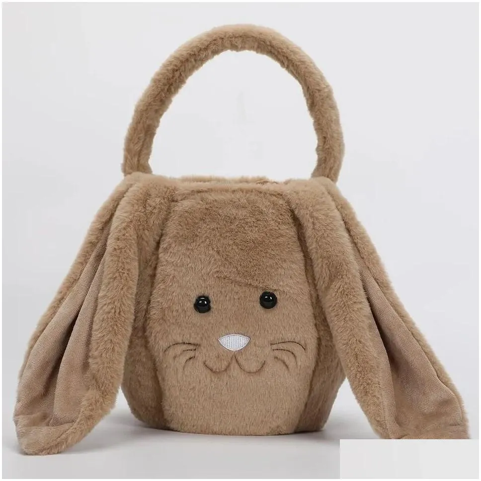 Handbags Plush Bunny Baskets Gift Bag Faux Fur Rabbit Easter Bucket Tote Long Ear Children Festival Decoration Round New