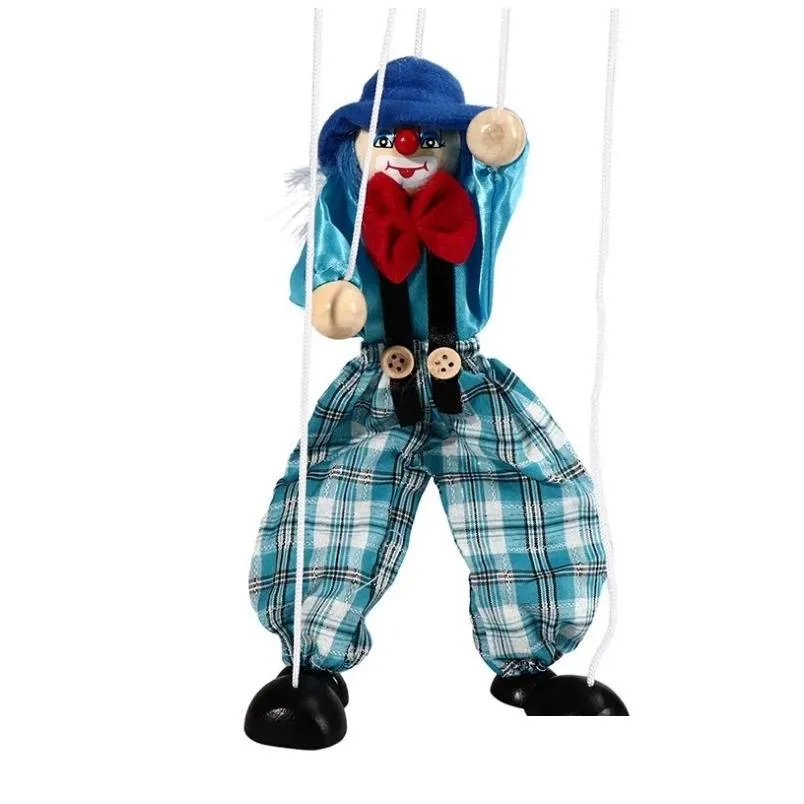 Party Favor 25cm Funny Party Vintage Colorful Pull String Puppet Clown Wooden Marionette Handcraft Joint Activity Doll Kids Children Gifts