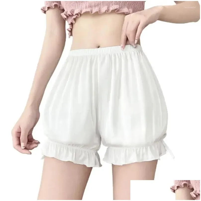 Womens Panties White Ruffles Women Girl Kawaii Cute Lace Bowknot Lolita Safety Shorts Pants Elastic Vintage Victorian Bloomers Drop Dhx5T