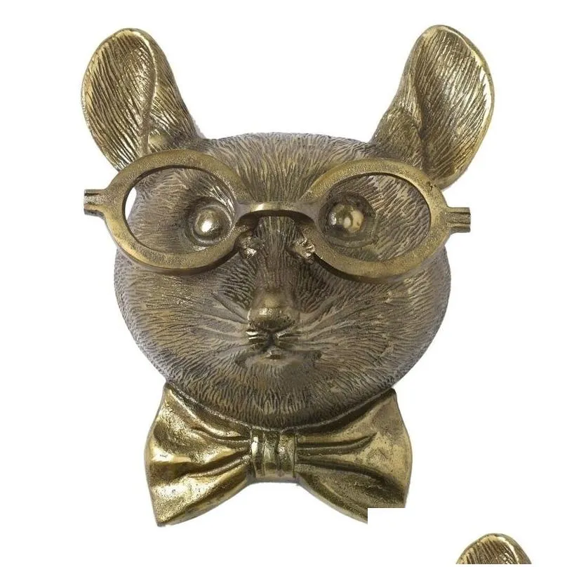 decorative objects figurines bronzed resin animal head sculpture with glasses wall mounted mouse statue figurine hanging pendant home decor