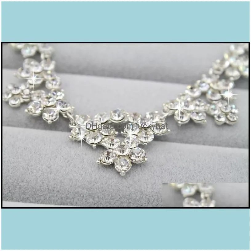 Wedding Jewelry Sets Engagement Bridal Rhinestone Earring And Necklace Simple Shining Dress Accessories In Bk Drop Delivery Ottg7