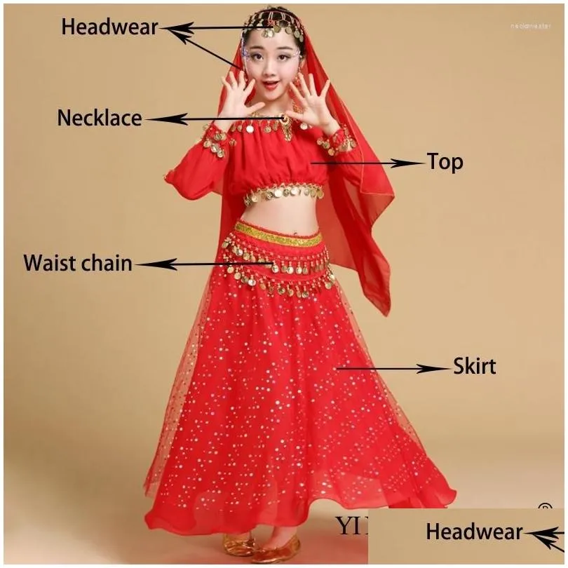 stage wear fashion style child belly dance costume set sari bollywood children outfit performance clothes sets