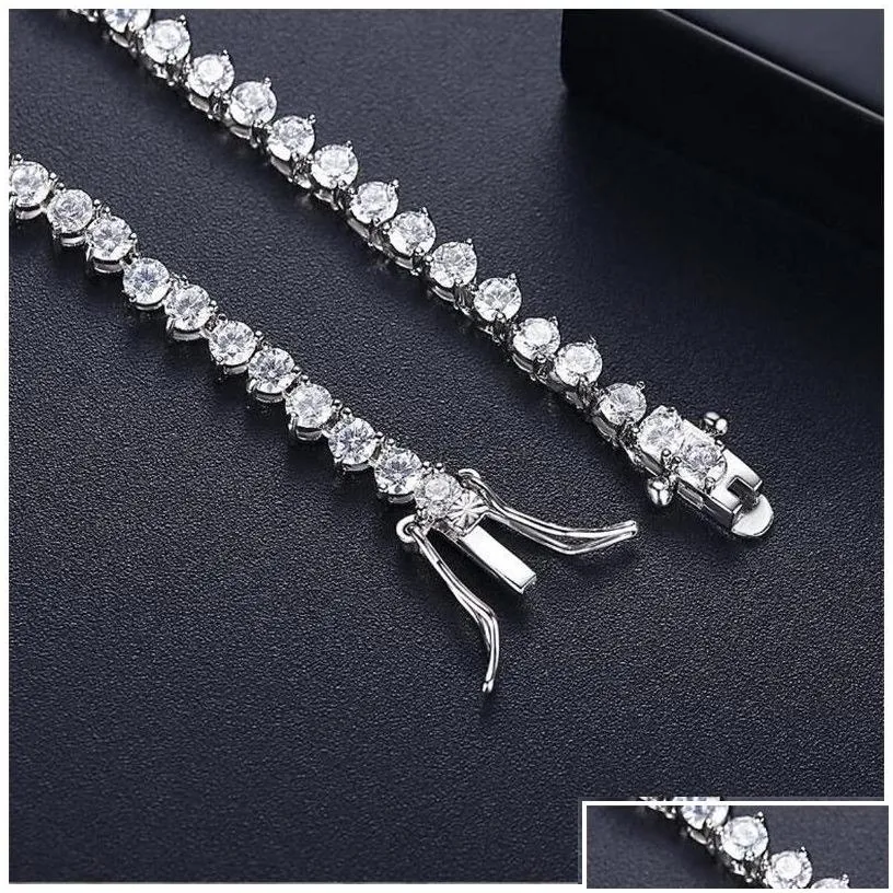 Pendant Necklaces 2022 Top Sell Bride Tennis Necklace Sparkling Luxury Jewelry 18K White Gold Fill Round Cut Topaz Cz Diamond Gemstone