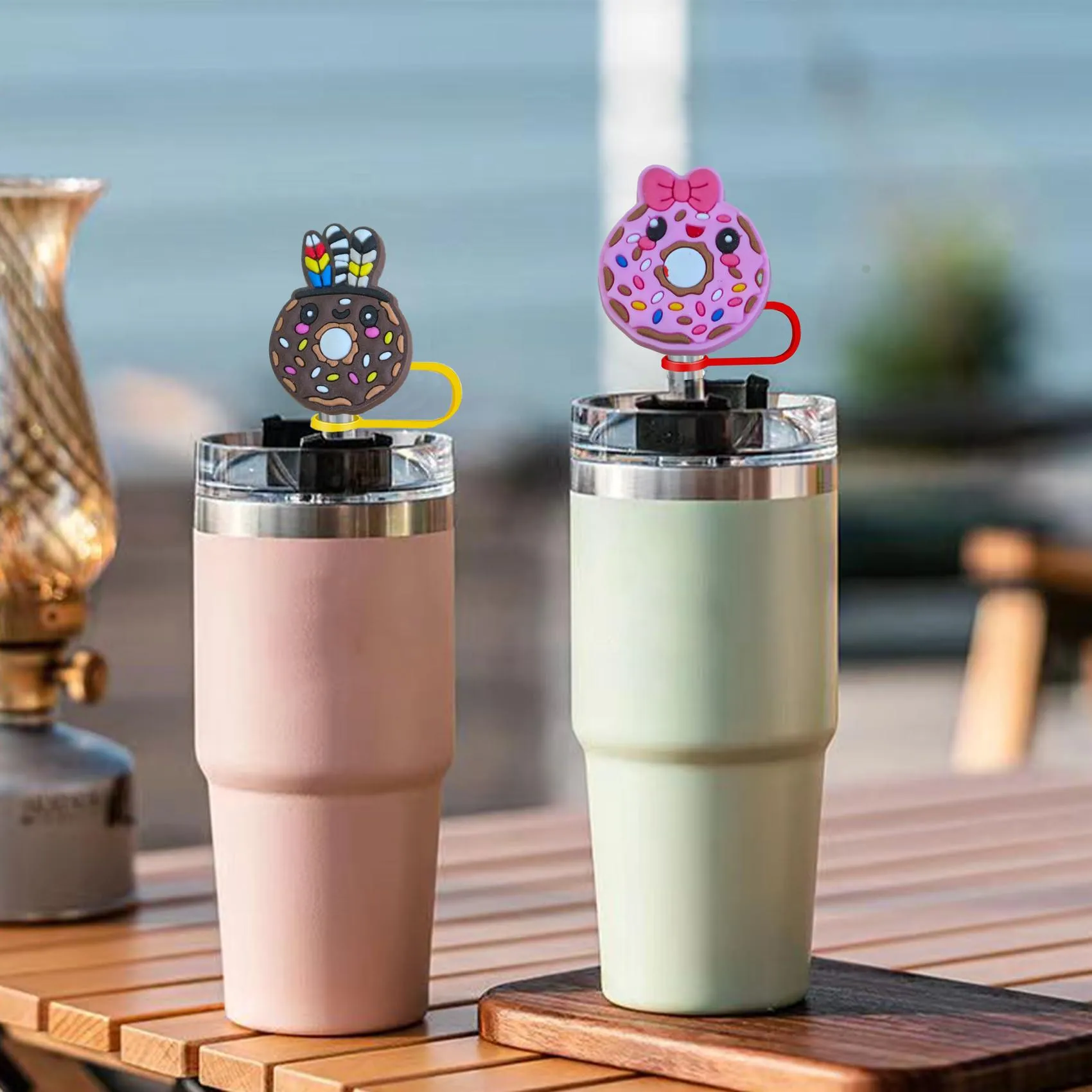 cartoon donuts straw cover for  cups dust-proof caps 40 oz tumblers reusable topper compatible with simple modern and tumbler 10mm cap cup 30