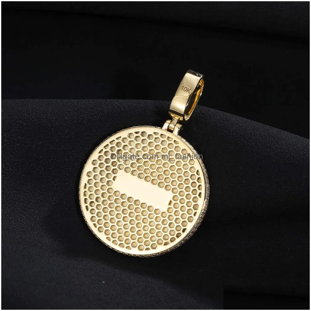 Pendant Necklaces Custom Memory Jewelry Luxury 32Mm 10K Real Yellow Gold Prong Setting Natural Diamond Iced Out Picture Necklace Po Dr Dhuiy