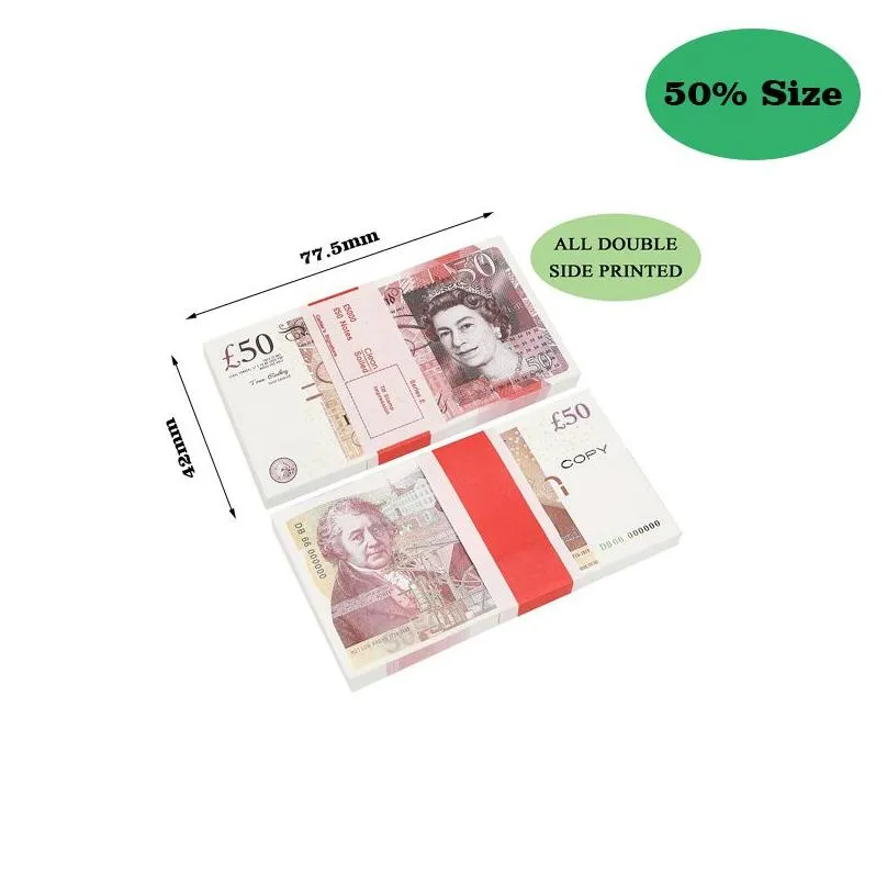 Funny Toy Paper Printed Money Toys Uk Pounds GBP British 10 20 50 commemorative For Kids Christmas Gifts or Video Film