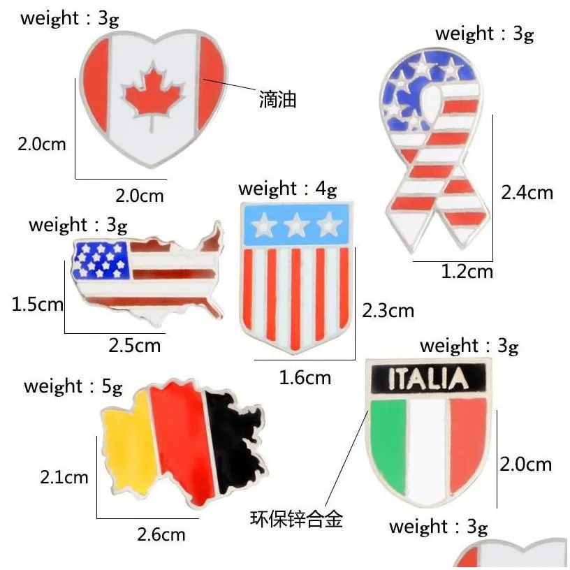 Pins Brooches National Flags Enamel Brooches Canadian American German Italian Flag Lapel Pin Button Clothes Collar Brooch Badge Fashi