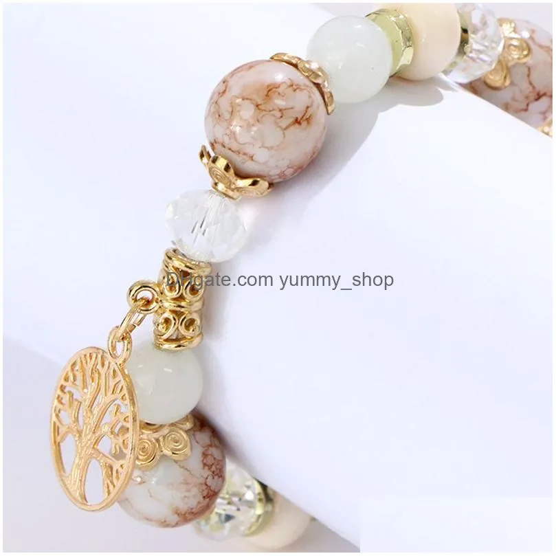 wholesale bead bracelets party favor life tree pendant ceramic natural stone bracelet christmas gift