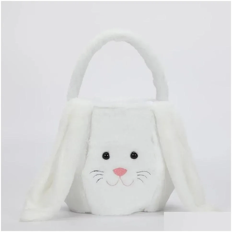 Handbags Plush Bunny Baskets Gift Bag Faux Fur Rabbit Easter Bucket Tote Long Ear Children Festival Decoration Round New