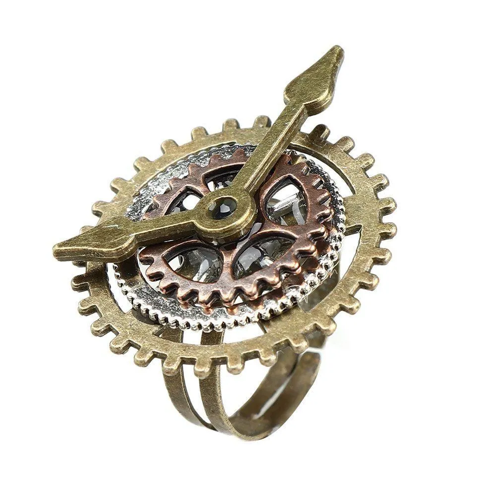 Cluster Rings 1Pcs Punk Retro Charm Steampunk Gear Fingering Vintage Watch Clock Copper Fashion Party Jewelry For Women Men Drop Del