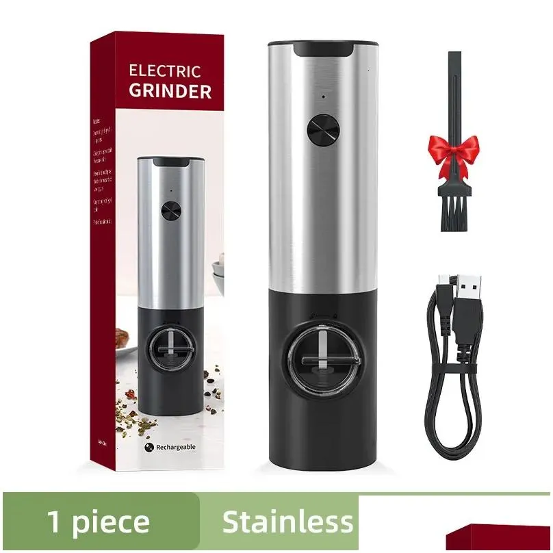 automatic electric mill pepper and salt grinder with led light adjustable coarseness spice grinder kitchen cooking tool 240304