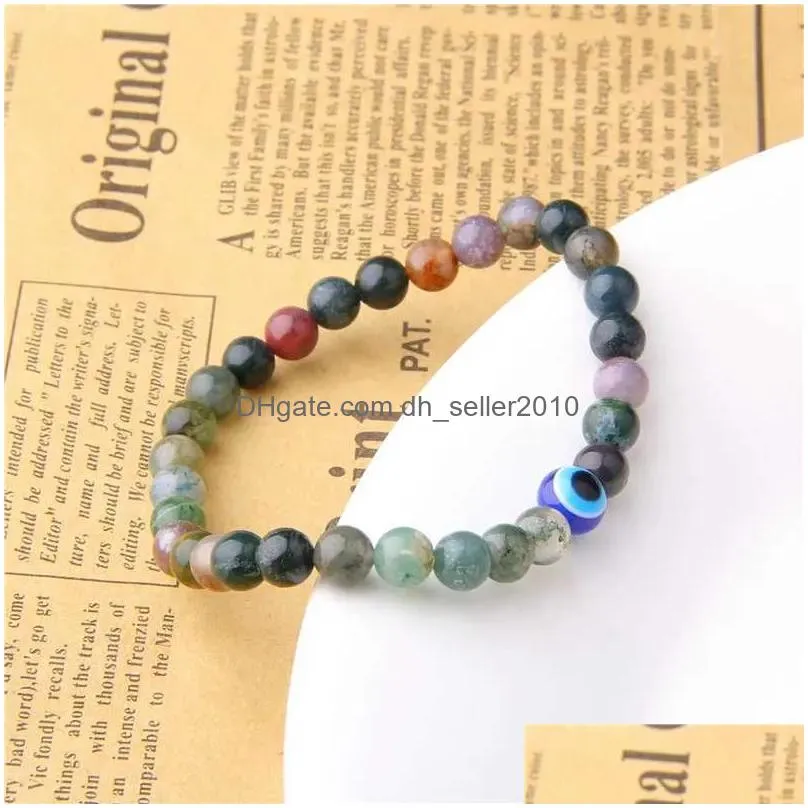 Beaded Cool Natural Stone Bead Bracelet 3Pcs/Set Evil Eye Elastic Rope Howlites Agate Womens Gift Drop Delivery Dhjvc