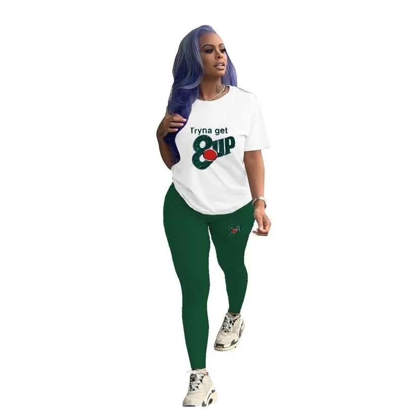 Womens Two Piece Pants Designers 2023 Women 2 Outfits Spring Summer Clothing Letter Printed Short Sleeved T-Shirt Leggings Matching Dhwyx