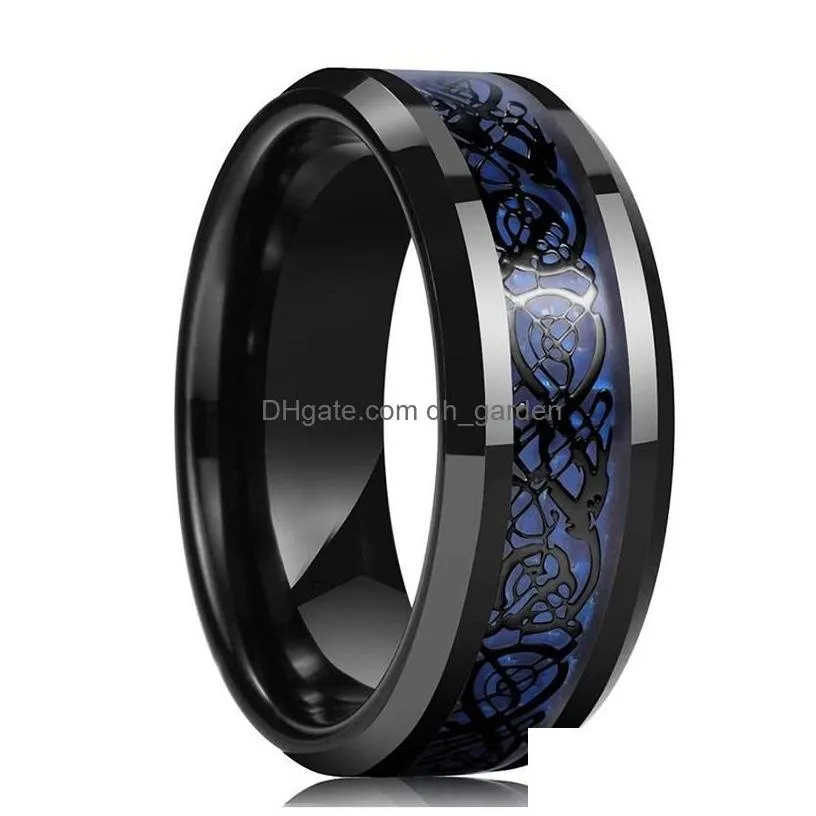 Band Rings 8Mm Men Stainless Steel Celtic Dragon Ring Inlay Purple Carbon Fiber Wedding Jewelry Drop Delivery Dhgarden Ots7I