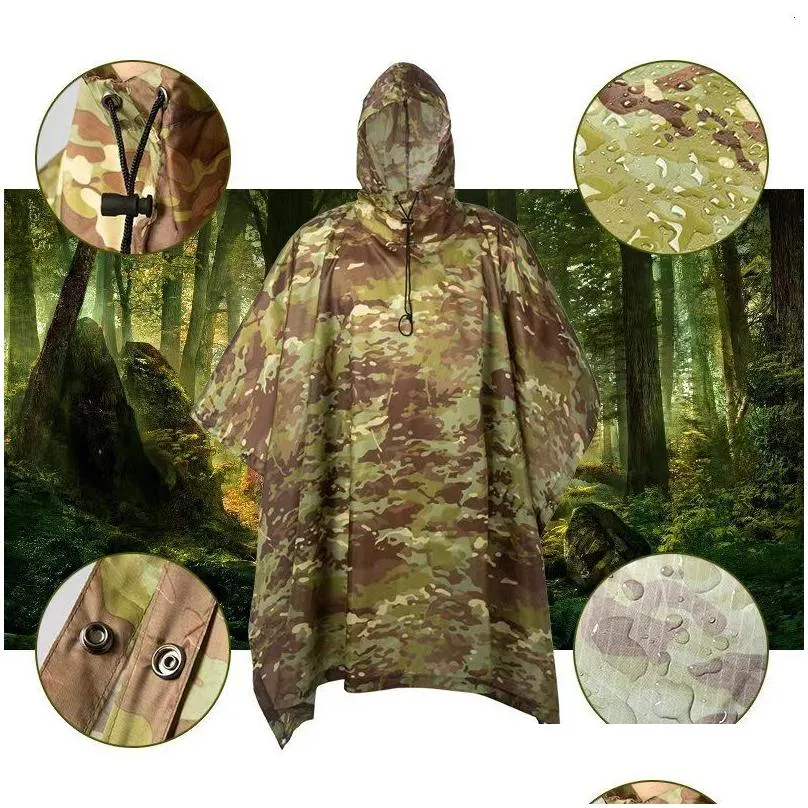 raincoats multifunctional raincoat waterproof poncho camouflage cover for camping hunting clothes shelter tent military emergency raincoat