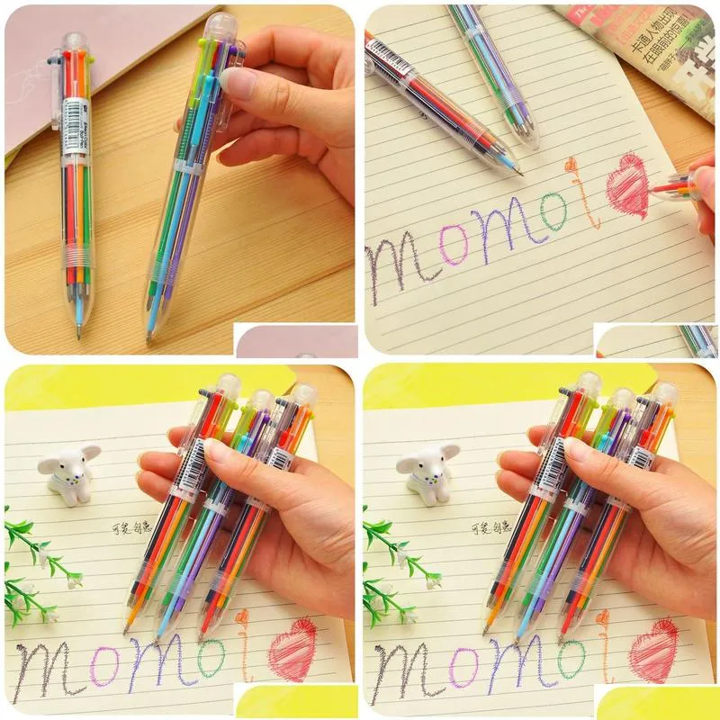 wholesale ballpoint pens 40 pcs south korean creative stationery lovely multi-color ball-point pen rod multifunctional press ink color or 6