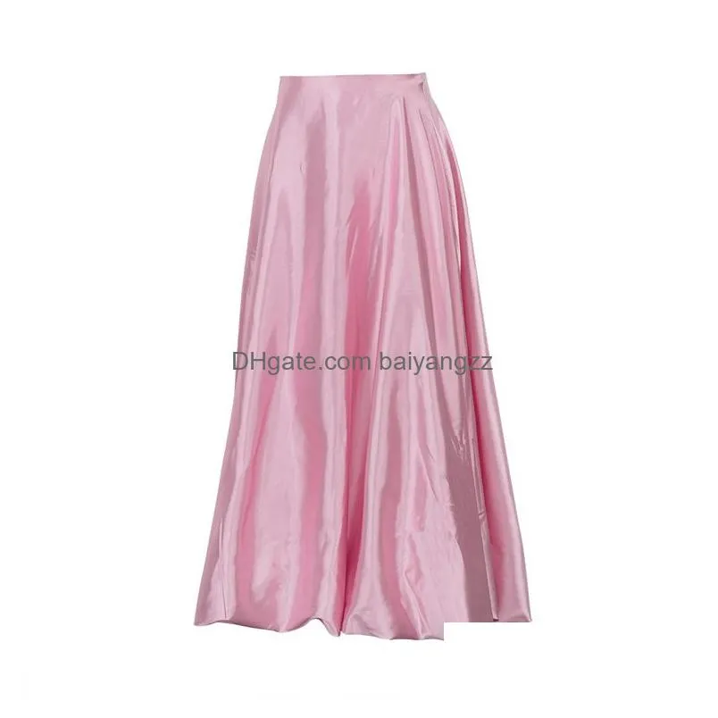 skirts beige satin skirts for women elegant high waist office lady ankle-length skirt casual loose skirt female clothes