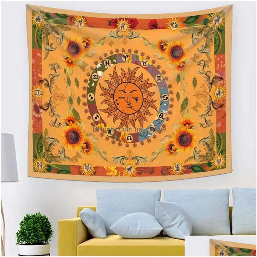 psychedelic tarot trippy sublime sun tapestry wall hanging hippie tapestries mushroom tapestry aesthetic room home decorhome