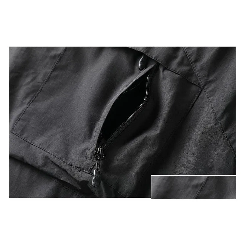 New hooded half zip pocket jackets Youth fashion European and American Large size casual jacket Men`s coat fabric Mens sheath Rainwater anti