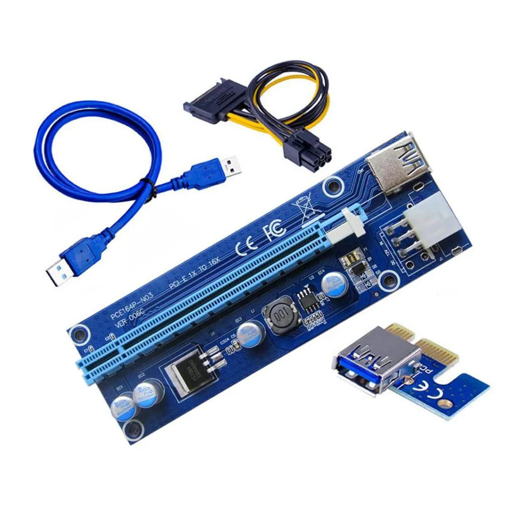 Ver 006C PCIe 1x to 16x Express Graphic pci-e riser Extender 60cm USB 3.0 Cable SATA to 6Pin Power Pcie Riser Card for BTC mining