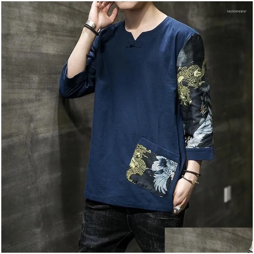ethnic clothing summer 2023 cotton linen top traditional chinese for men vintage shirt asian streetwear tang suit clothes 30642