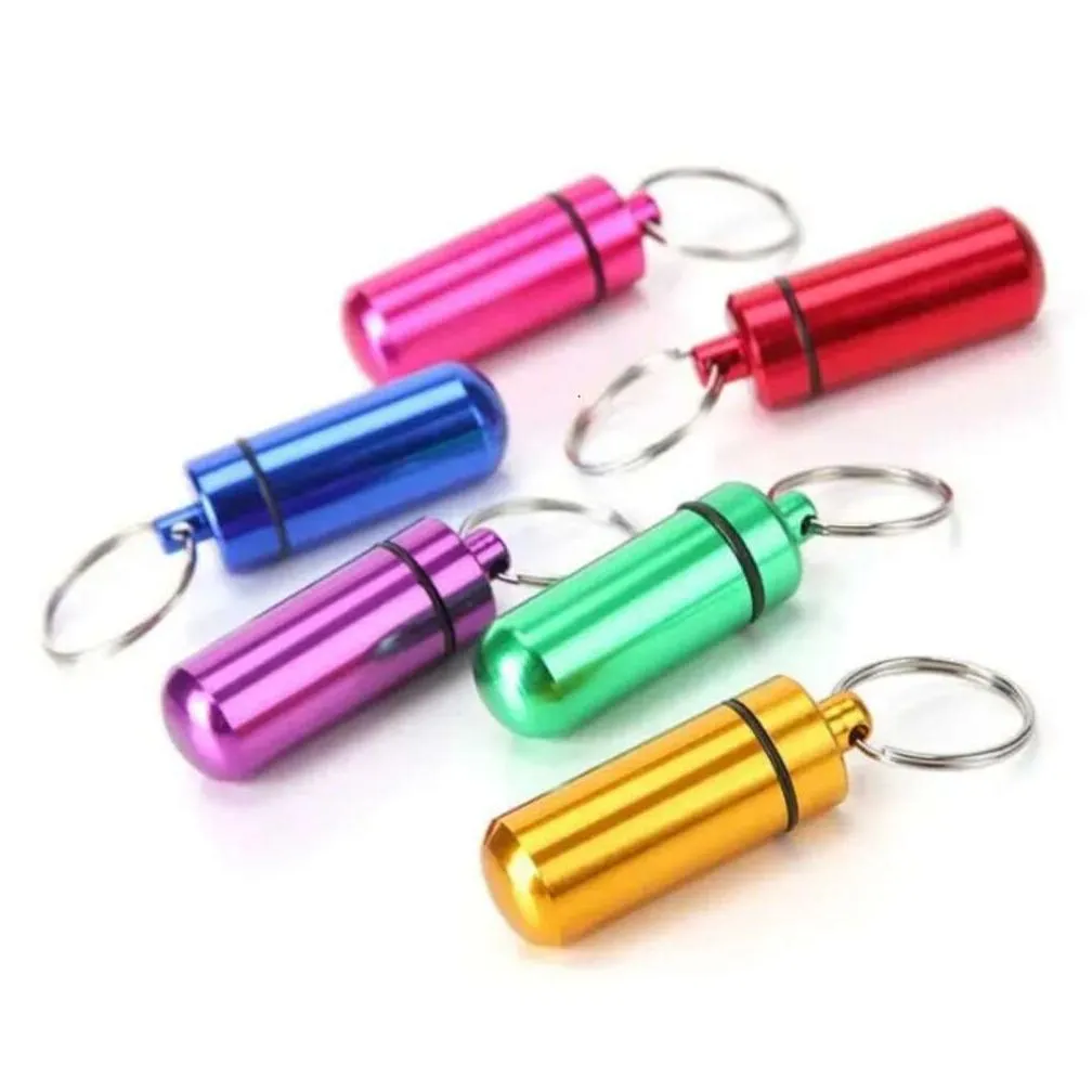 Alloy Boxes Waterproof 17X48mm Aluminum Metal Pill Box Case Keyring Key Chain Ring Medicine Storage Organizer Bottle Holder Container