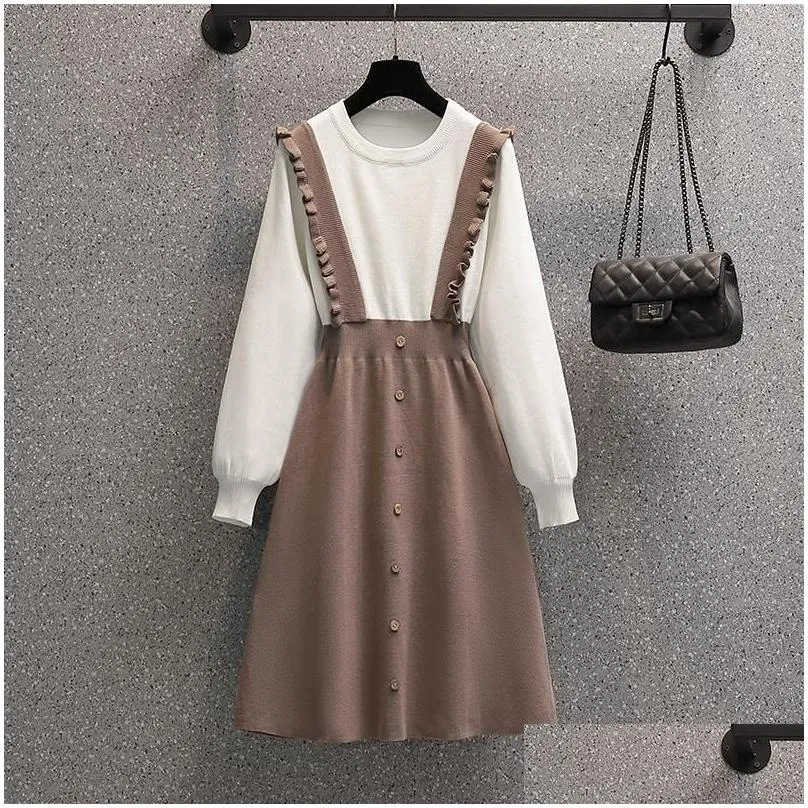 casual dresses ehqaxin plus size womens knitted 2023 autumn winter fashion wood ear stitching a-shaped buttons dress for female m-4xl