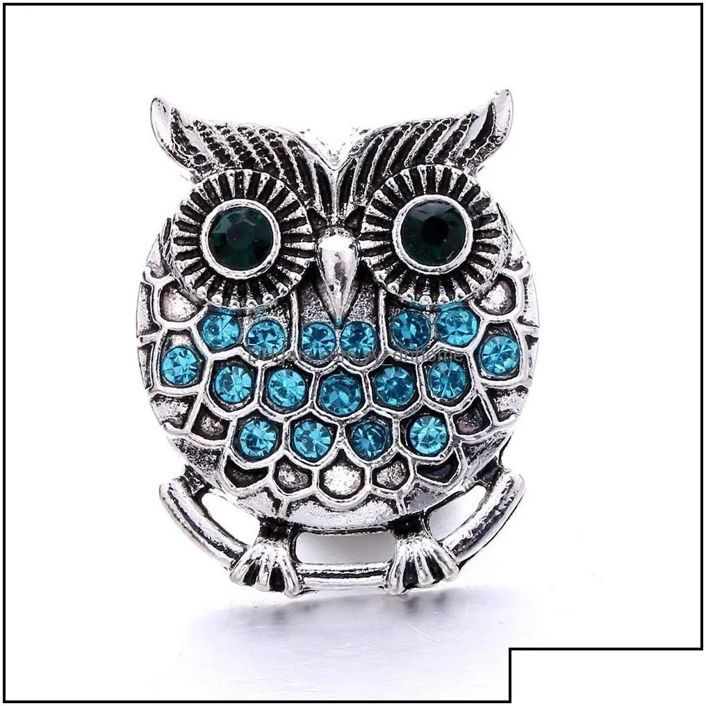 Other Snap Button Jewelry Component Rhinestone Retro Owl 18Mm Metal Snaps Buttons Fit Bracelet Bangle Noosa N0054 Drop D Dhseller2010
