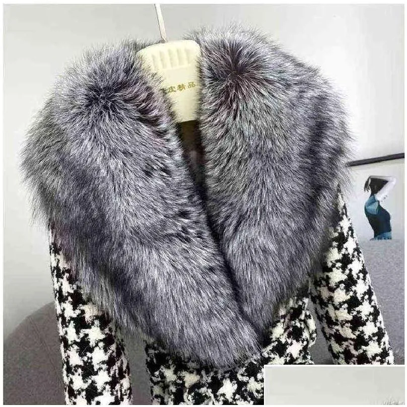 Womens Cape Designer Clothing Houndstooth Winter Coat Women Big Sier Fur Lapel Mid-Length Faux Splicing Wool T220831 Drop Delivery A Dhmlk