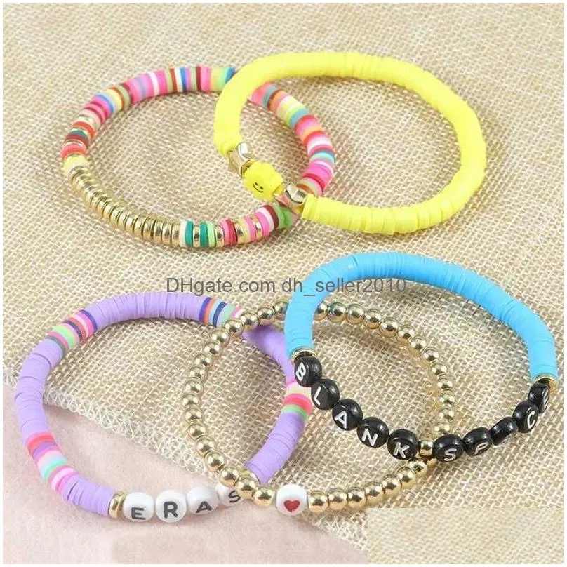 Beaded Meetvii 5-Piece/Set Taylor Fan Bracelet Set Personalized Mti Layered Colorf Letter Beads Elastic Handpiece Drop Delivery Dh0Fq