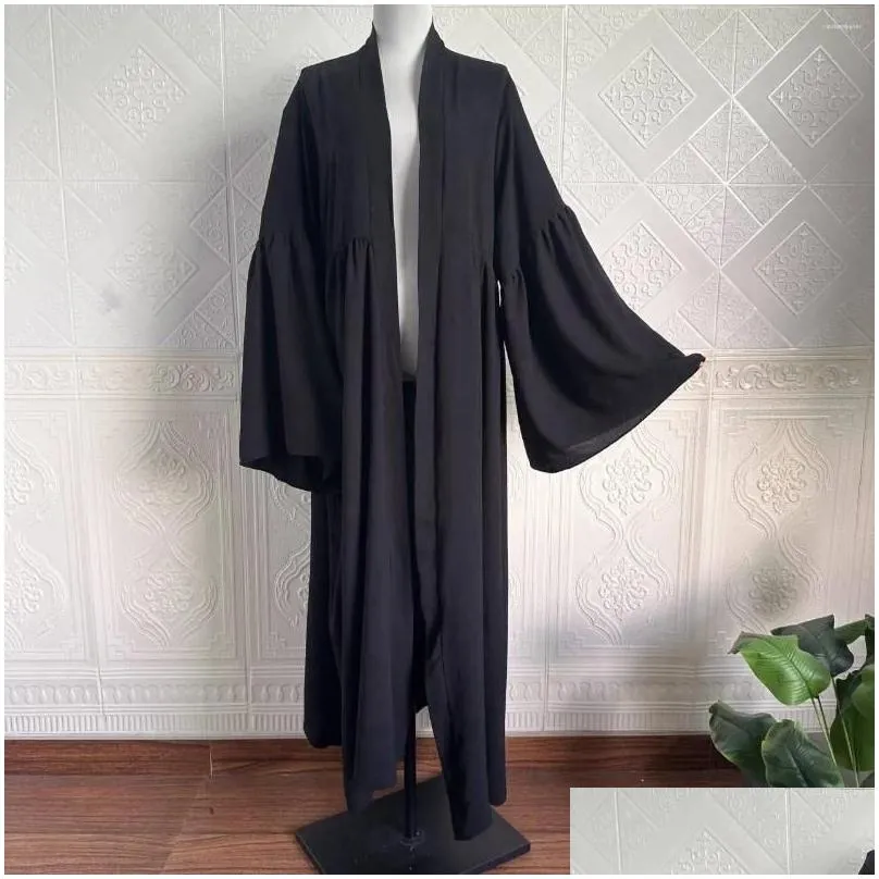 ethnic clothing dubai middle eastern womens cardigan robe solid color loose bell sleeve jacket european and american elegant fashion