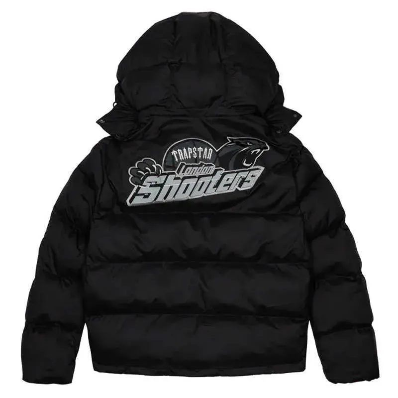 New Trapstar London Shooters Hooded Puffer Jacket - Black / Reflective Embroidered Thermal Hoodie Men Winter Coat Tops