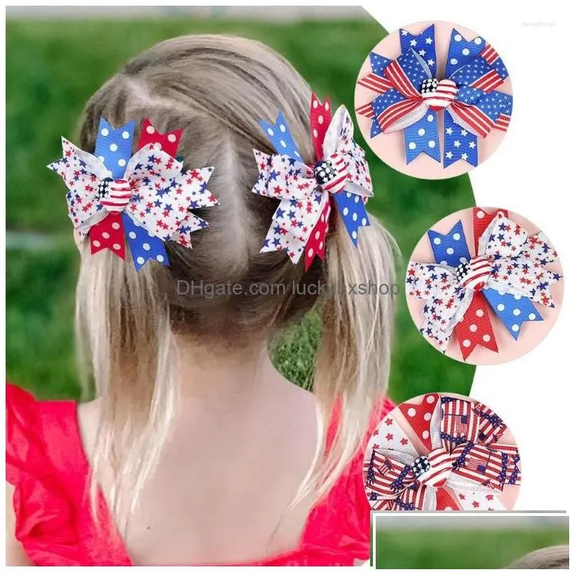 Bandanas 20 Pcs Accessories Girl Hair Bow Clip Cute Clips Little Girls Baby Patriotic American Flag Wall Kids Bows Hairpin Drop Delive