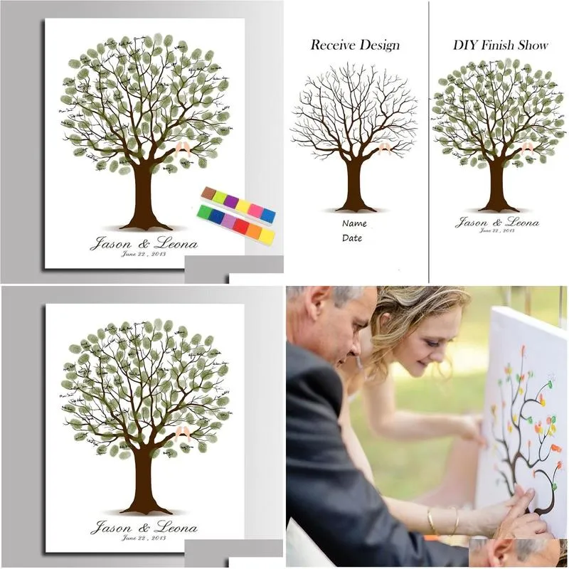 other event party supplies wedding fingerprint tree painting loved birds guest book wedding gift fingerprint painting wedding souvenir canvas painting