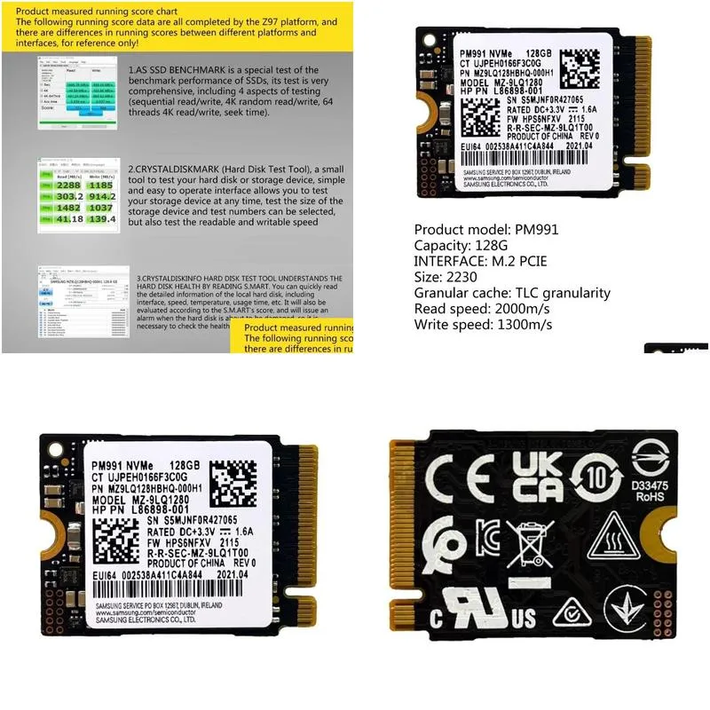 Enclosure PM991 128G 2230 PCIE3.0 NVME SSD High Speed Data Transfer for Laptop Tablets Storage Hard Disk Card