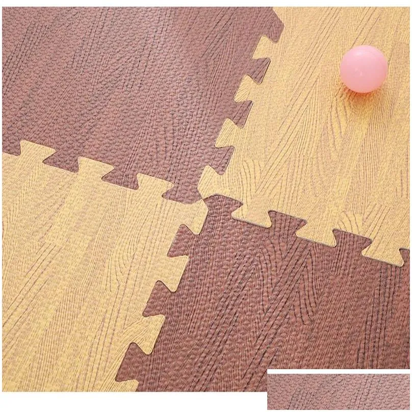 Baby Rugs Playmats 24Pcs DIY EVA Foam Floor Mat Interlocking Puzzle Tile Wood Grain Kids Toys Playmat for Yoga Gym Exercise Playground Protection