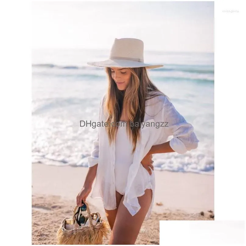 Womens Swimwear Beach Blouse Bikini Sun Protection White Tunic Er-Ups Sexy Summer Wear Swim Suit Er Up Causal Women Tops Drop Delive Dhl0W