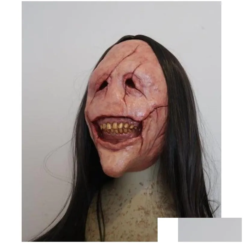 party masks terror long hair evil mask halloween costume women men adult ghost haunted house props 230824