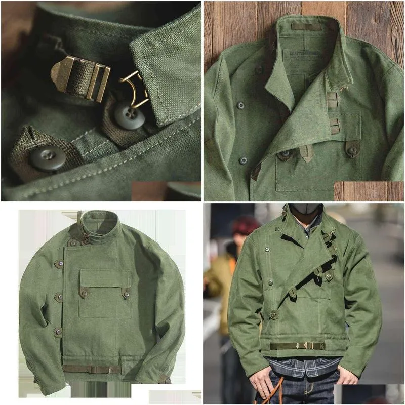 Mens Jackets Maden Army Green Retro Jacket Misplaced Oblique Buckle Swedish Motorcycle Amekaji Cotton Washed Water Oversize 220121 D Dh52G