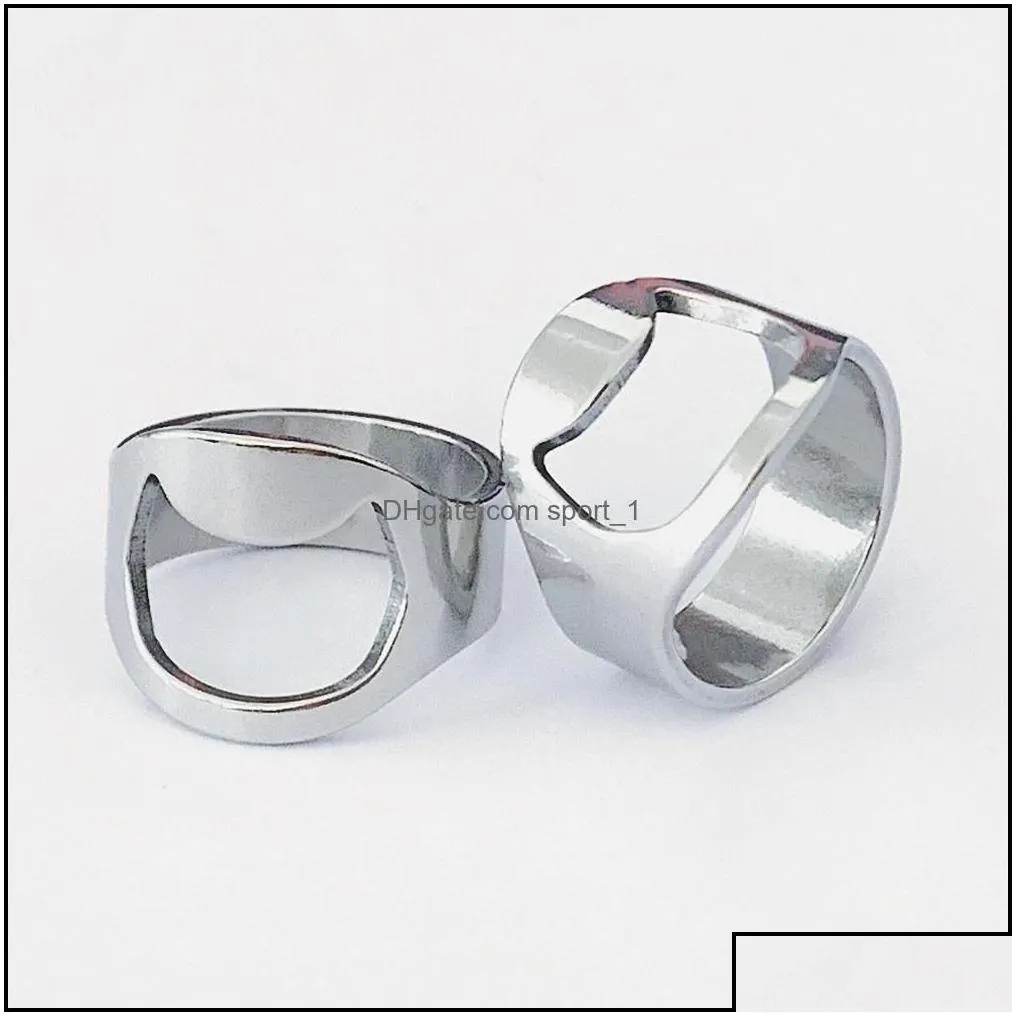 Band Rings Bk Lots 20Pcs Sier Bottle Opener Stainless Steel Band Rings Fashion Convenient Men Women Party Gifts Jewelry Drop Delivery