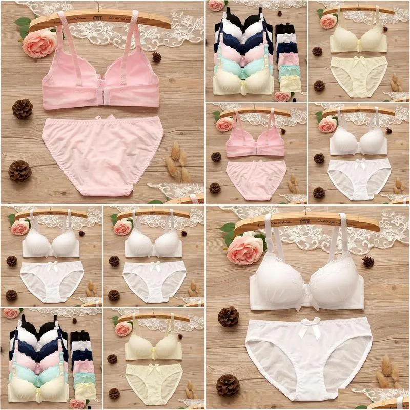 bras sets pure color lace sexy girls bra briefs set gathers adjustable thin lingerie small breasts womens underwear suits for