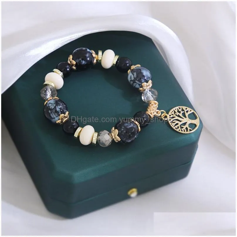 wholesale bead bracelets party favor life tree pendant ceramic natural stone bracelet christmas gift