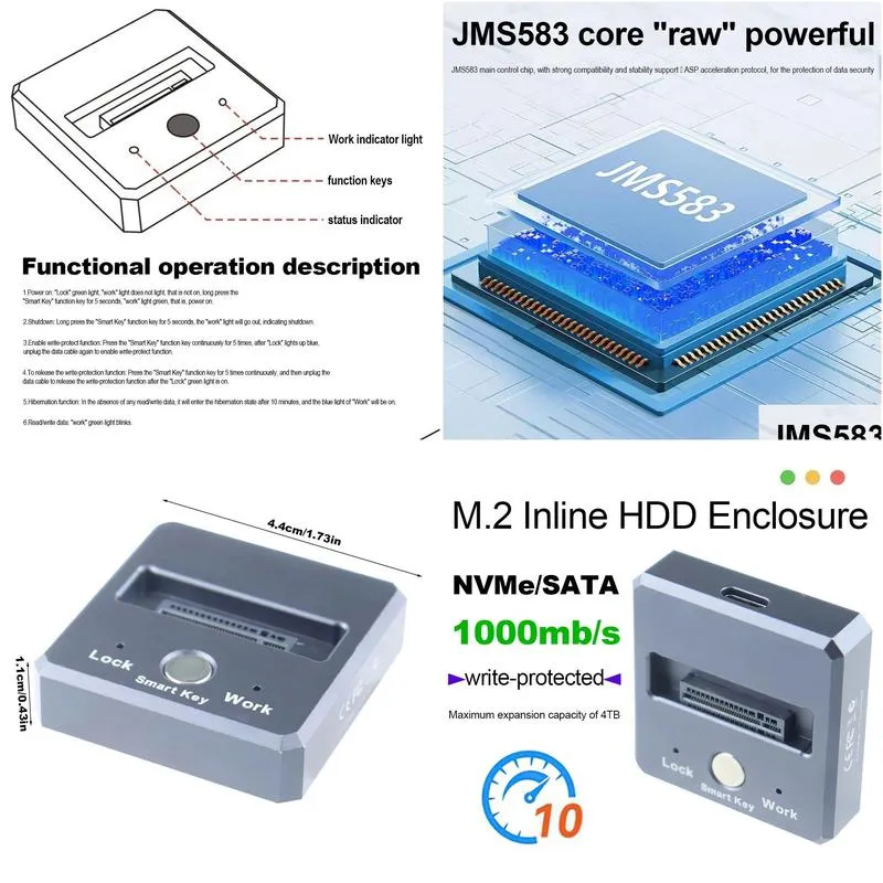 Enclosure SSD Docking Station M.2 SSD To USB Adapter TypeC M.2 NVME/SATA Caddy Box 10Gbps External Enclosure M Key Mobile Hard Drive